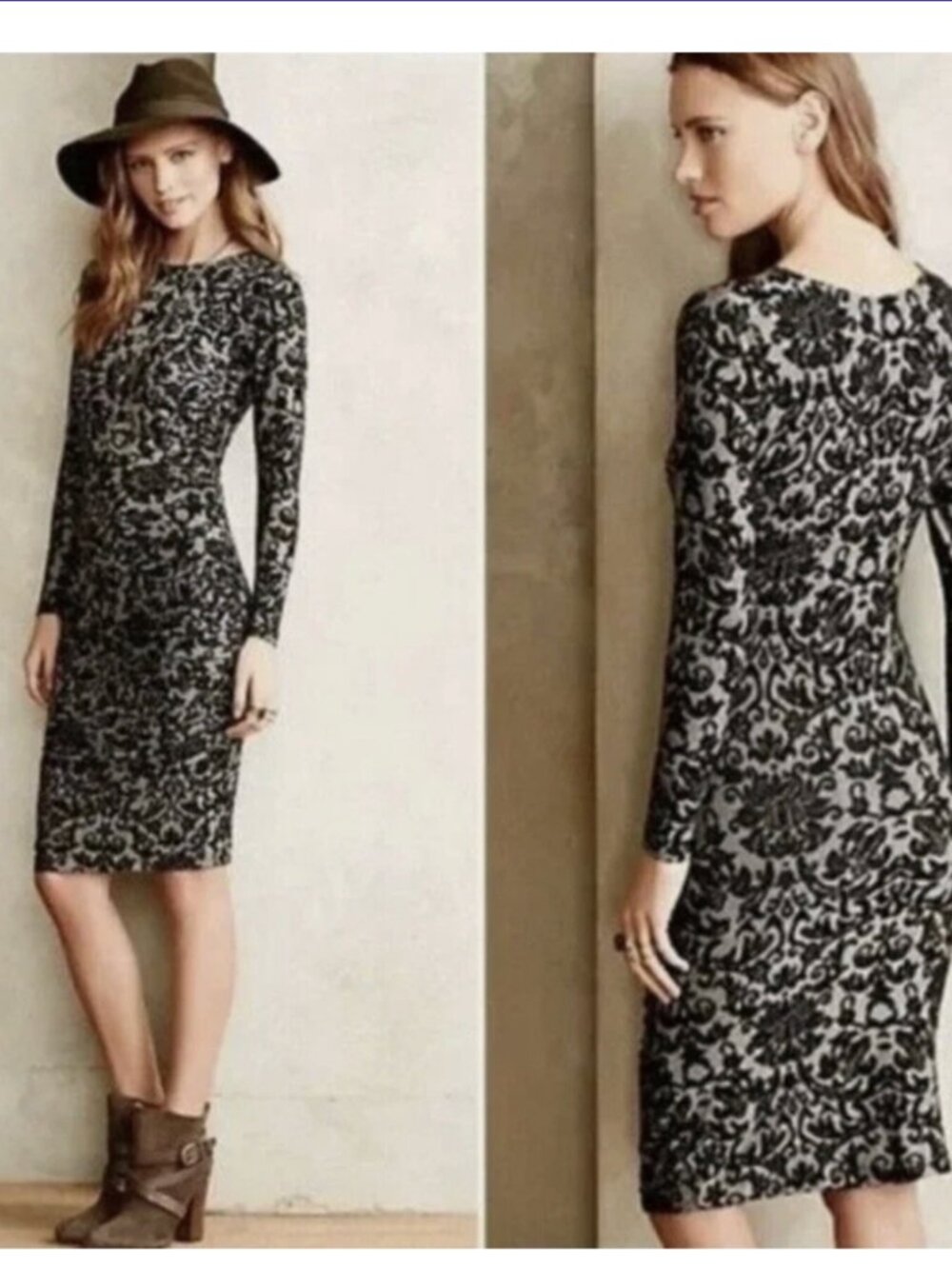 Anthropologie Ganni Monica Courtly Jacquard Ruched Sheath BodyCon Dress-S-EXC